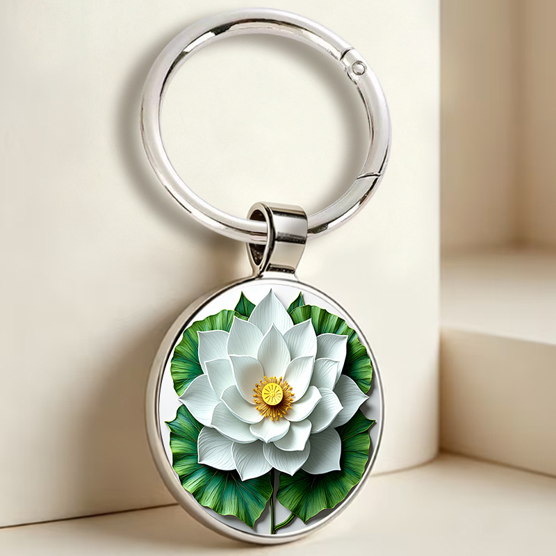 Realistic Semi-Realistic White Lotus Keychain
